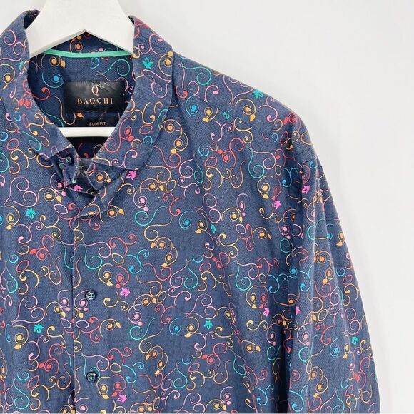 Q Baqchi Men's Abstract Art Button Up Dress Shirt‎ XXL 45/46 - Picture 2 of 6